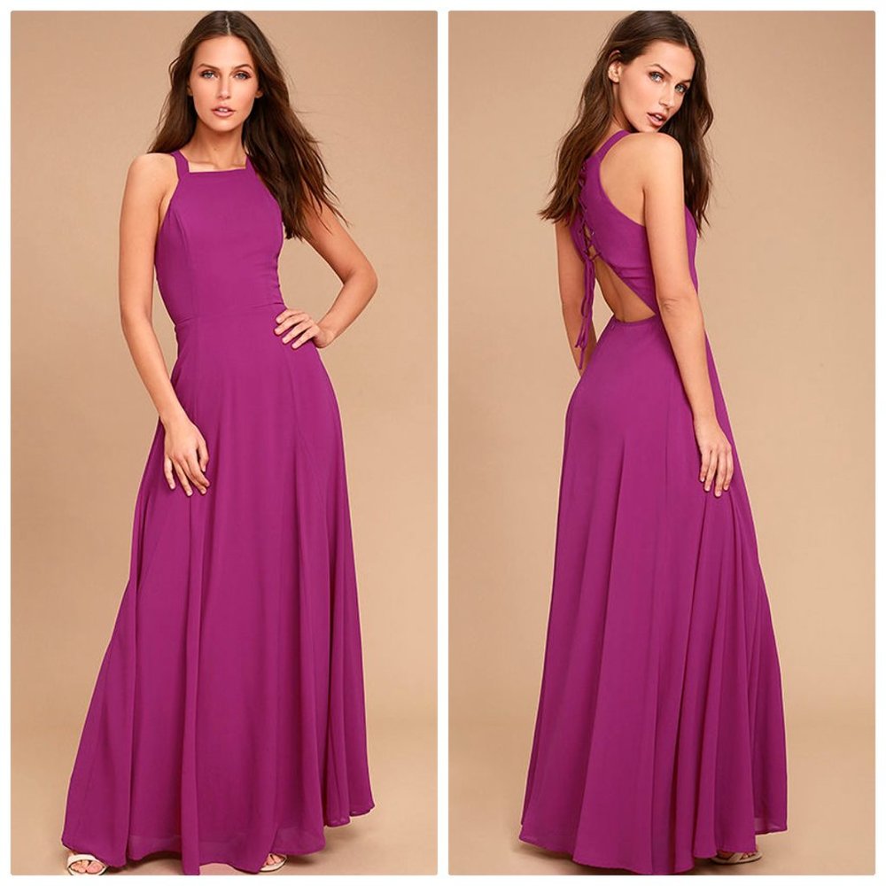 Lulus Dress Womens XL Maxi Super Starlet Magenta Lace Up Sleeveless Purple Pink - Picture 1 of 12
